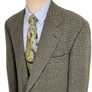 Evan Picone Blazer Mens 44R Green Black Houndstooth 90s Heritage Jacket Wool